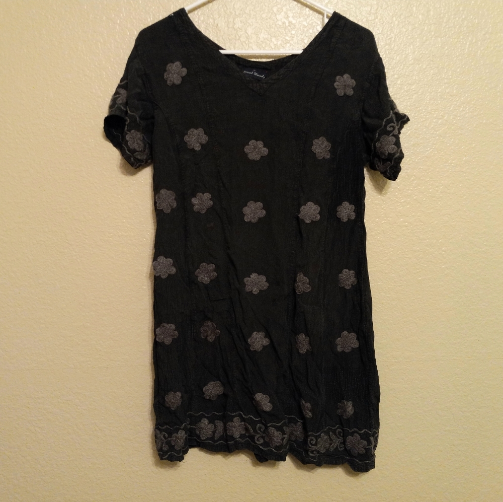 Sacred Threads Black Silver Embroidered Pullover Blouse Top